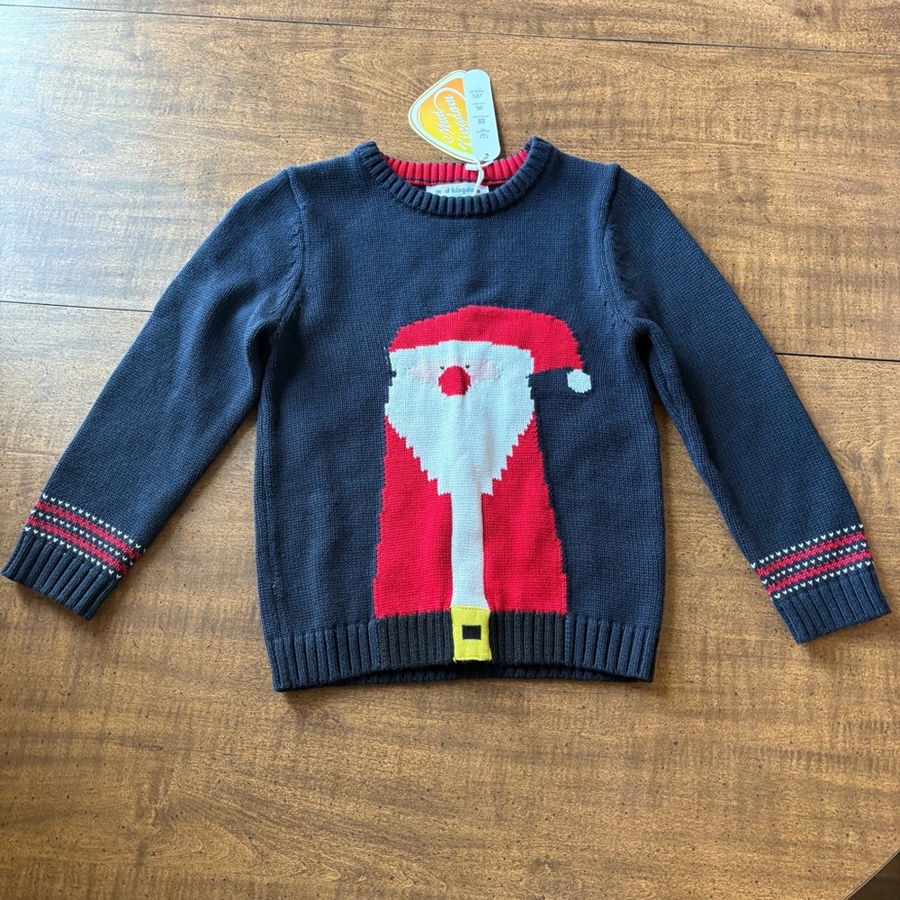 Mud Kingdom Christmas Sweater Boys 5-6 blue with red & white Santa NWT cl